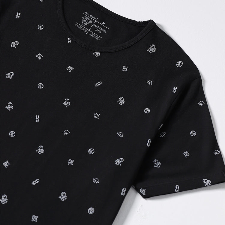 Crew Neck Black-Rotary Printed  Tee