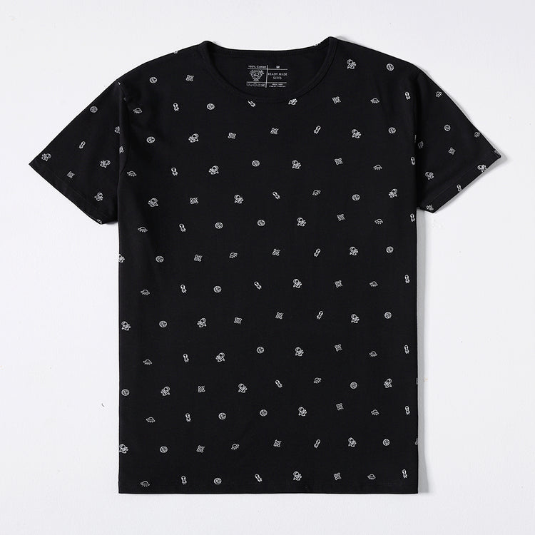 Crew Neck Black-Rotary Printed  Tee