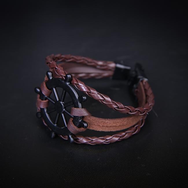 Wheel Charm Braided, Hand Woven PU Leather Men Bracelet