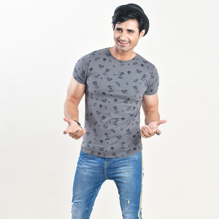 Crew Neck Gray-Rotary Printed Tee