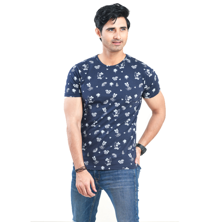 Crew Neck Blue-Rotary Print Tee