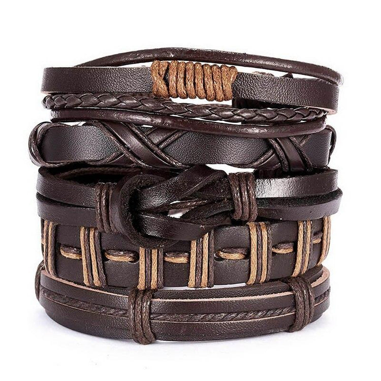 Pack of 3 Bracelets - Multilayer Leather Punk Wrap Bracelets