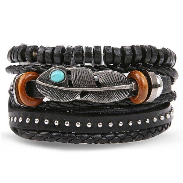 Pack of 3 Bracelets - Multilayer Leather Punk Wrap Bracelets