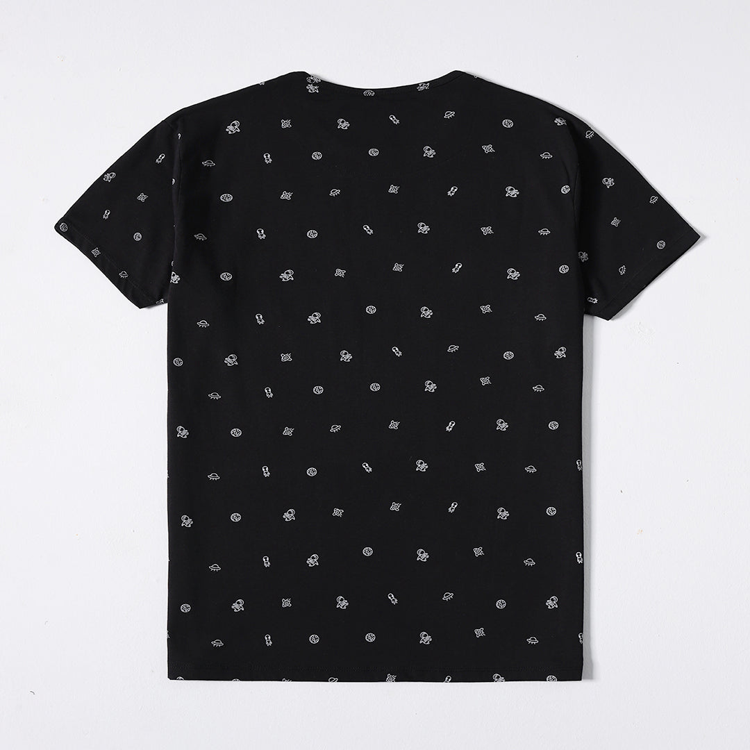 Crew Neck Black-Rotary Printed  Tee