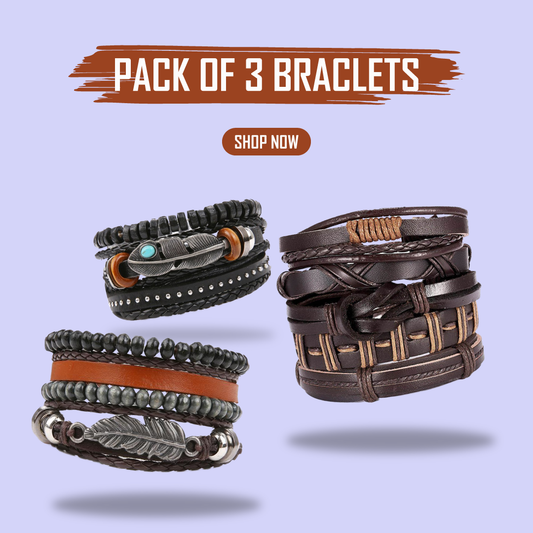 Pack of 3 Bracelets - Multilayer Leather Punk Wrap Bracelets