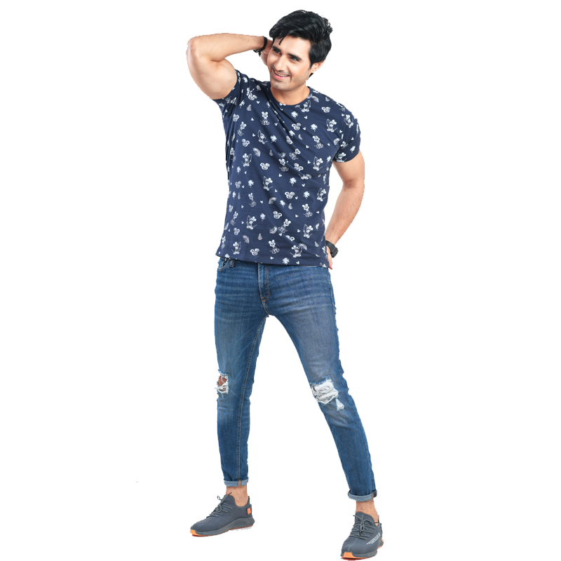 Crew Neck Blue-Rotary Print Tee