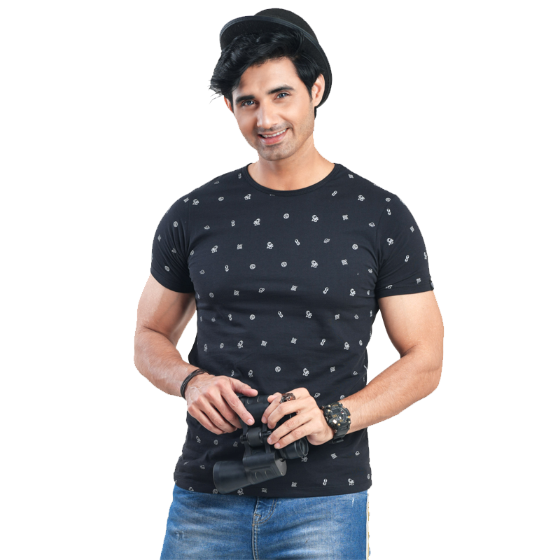 Crew Neck Black-Rotary Printed  Tee